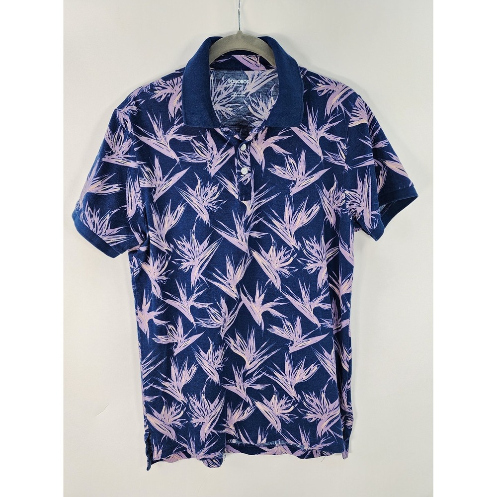 Bonobos Polo Shirt Men's L Birds of Paradise Ink Preppy Floral Navy